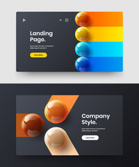Simple 3D spheres website layout bundle. Bright catalog cover vector design illustration composition.