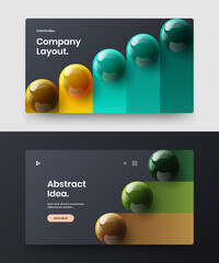 Vivid 3D spheres front page illustration set. Premium company identity vector design template bundle.