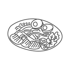 noodle beef vegetable and egg hand draw vector illustration suitable for restaurant or food business