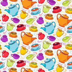 Tea time morning enjoyment seamless pattern vector