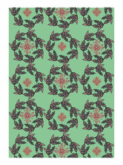 Floral Pattern in green tones circle composition