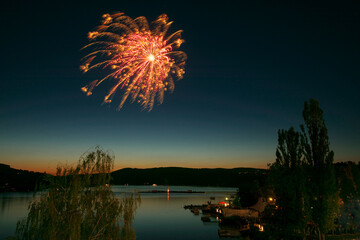 Fireworks above the water surface