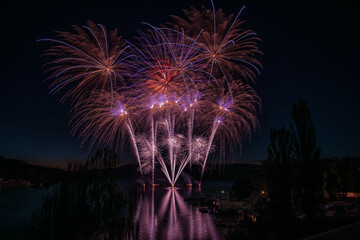 Fireworks above the water surface