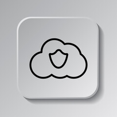 Protection, cloud simple icon vector. Flat design. Black icon on square button with shadow. Grey background.ai