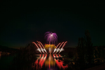 Fireworks above the water surface