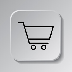 Shopping cart simple icon vector. Flat design. Black icon on square button with shadow. Grey background.ai