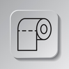 Toilet paper simple icon vector. Flat design. Black icon on square button with shadow. Grey background.ai