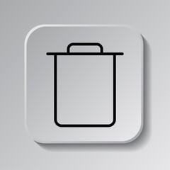Trash simple icon vector. Flat design. Black icon on square button with shadow. Grey background.ai