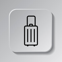 Travel bag simple icon. vector. Flat design. Black icon on square button with shadow. Grey background.ai