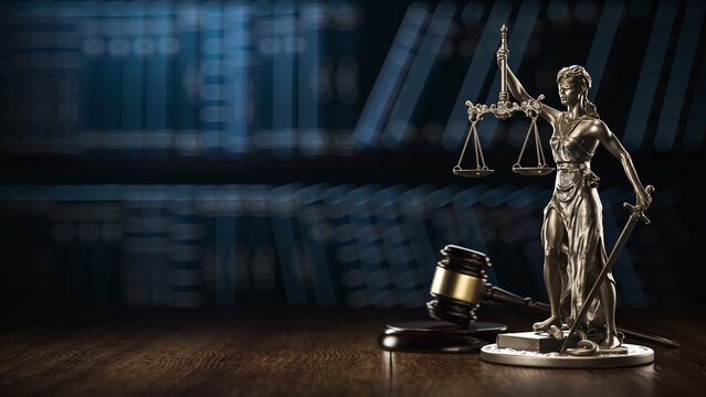 Law Legal System Justice Crime and violence concept. Themis and Gavel. 3d Render illustration