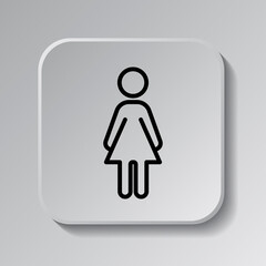 Woman simple icon vector. Flat design. Black icon on square button with shadow. Grey background.ai