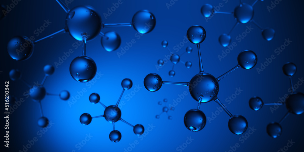 Wall mural molecule atom model abstract structure science and medical concept. 3d render illustration