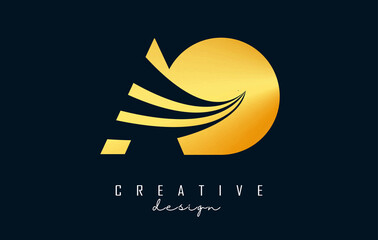 Creative golden letters AO A O logo with leading lines and road concept design. Letters with geometric design.