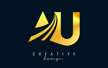 Creative golden letters Au A u logo with leading lines and road concept design. Letters with geometric design.