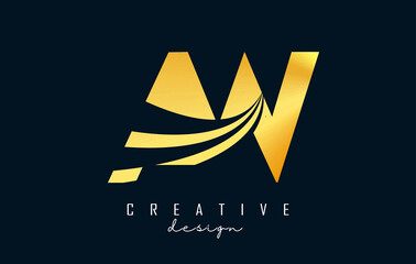 Fototapeta na wymiar Creative golden letters Aw A W logo with leading lines and road concept design. Letters with geometric design.