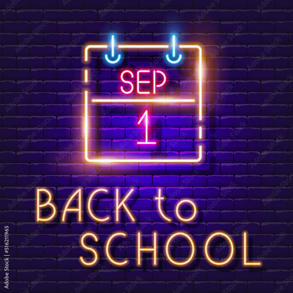 Wall mural calendar sep 1 vector neon sign. back to school banner