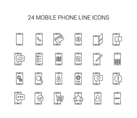 Line icon set. Mobile phone pack. Vector Illustration