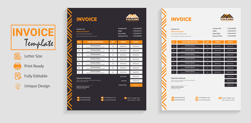 Brand Identity Stationery Design. Modern style company invoice design template in yellow. This cash memo price list for order expense is used for accounting bookkeeping business as money receipt.