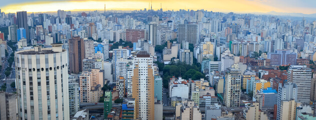 Fototapeta na wymiar Sao Paulo city skyline under evening light.