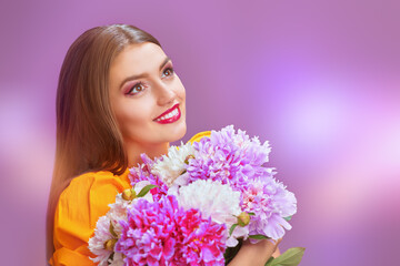 Naklejka premium happy girl with flowers