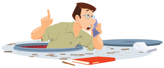 Man is talking on phone. Illustration for internet and mobile website.