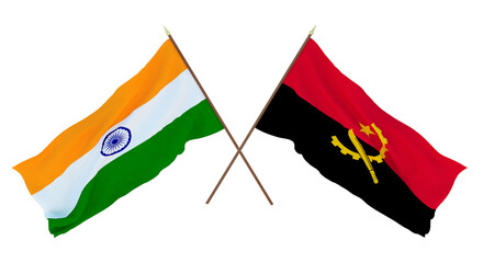 Background for designers, illustrators. National Independence Day. Flags of India and Angola