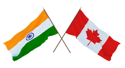 Background for designers, illustrators. National Independence Day. Flags of India and Canada