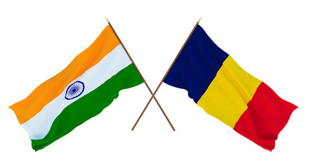 Background for designers, illustrators. National Independence Day. Flags of India and Chad