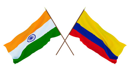Background for designers, illustrators. National Independence Day. Flags of India and Colombia
