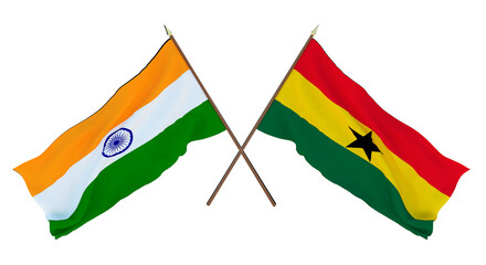 Background for designers, illustrators. National Independence Day. Flags of India and Ghana