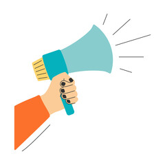 Loudspeaker in hand for protest, promotion, advertising, etc.