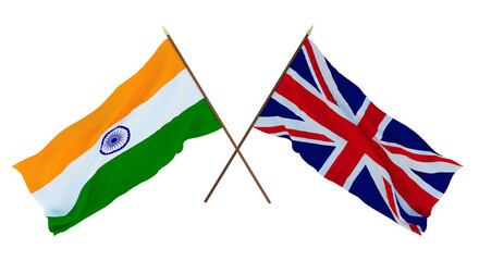 Background for designers, illustrators. National Independence Day. Flags of India and Great Britain