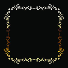 Golden Luxury Calligraphic Frame. Hand Drawn Golden Shiny Border for Menu, Sertificate, Greeting Cards or Classic Wedding Design. Vector Illustration.