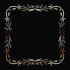 Golden Luxury Calligraphic Frame. Hand Drawn Golden Shiny Border for Menu, Sertificate, Greeting Cards or Classic Wedding Design. Vector Illustration.