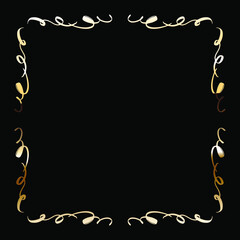 Golden Luxury Calligraphic Frame. Hand Drawn Golden Shiny Border for Menu, Sertificate, Greeting Cards or Classic Wedding Design. Vector Illustration.