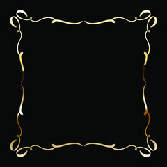 Golden Luxury Calligraphic Frame. Hand Drawn Golden Shiny Border for Menu, Sertificate, Greeting Cards or Classic Wedding Design. Vector Illustration.