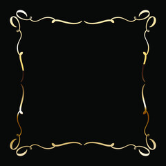 Golden Luxury Calligraphic Frame. Hand Drawn Golden Shiny Border for Menu, Sertificate, Greeting Cards or Classic Wedding Design. Vector Illustration.