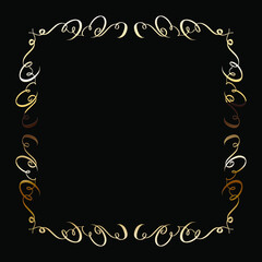 Golden Luxury Calligraphic Frame. Hand Drawn Golden Shiny Border for Menu, Sertificate, Greeting Cards or Classic Wedding Design. Vector Illustration.