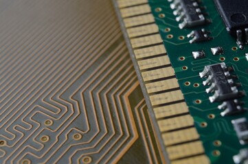 microprocessor on the background of the microcircuit of the motherboard