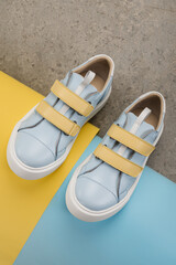 Pair of children's summer shoes. Patriotic Leather Kids Sneakers