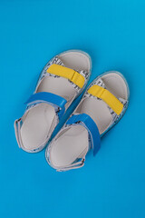 Children's leather summer sandals. Velcro patriotic children's sandals