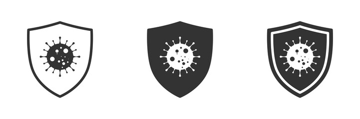 Virus protection icon. Bacteria icon in shield. Coronavirus protection symbol. Vector illustration.