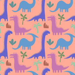 Childish seamless pattern with hand drawn Dino in Scandinavian style. Creative vector dinosaurs childish background for fabric, textile stock illustration EPS