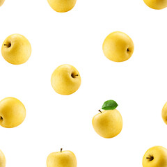 yellow Apple isolated on white background, SEAMLESS, PATTERN