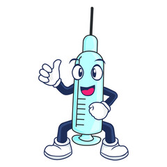 Syringe Vaccine Booster Mascot Vector Illustration For Medical Health And Hospital