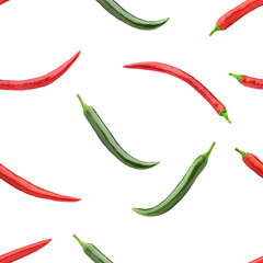 hot chili Pepper isolated on white background, SEAMLESS, PATTERN