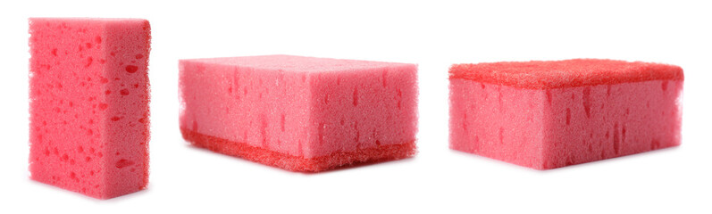 Set with cleaning sponges on white background. Banner design