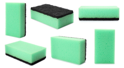 Set with cleaning sponges on white background. Banner design