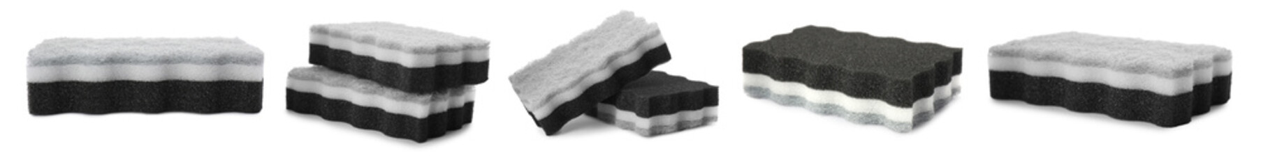 Set with cleaning sponges on white background. Banner design