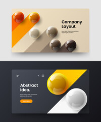 Premium placard vector design illustration bundle. Bright realistic spheres front page layout set.